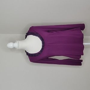 Boden Purple Scoop Ruffle Neckline Long Sleeve Tee